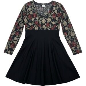Molly Malloy Vintage 90s Floral Burnout Velvet Dress Black Red Rose Size 12 USA